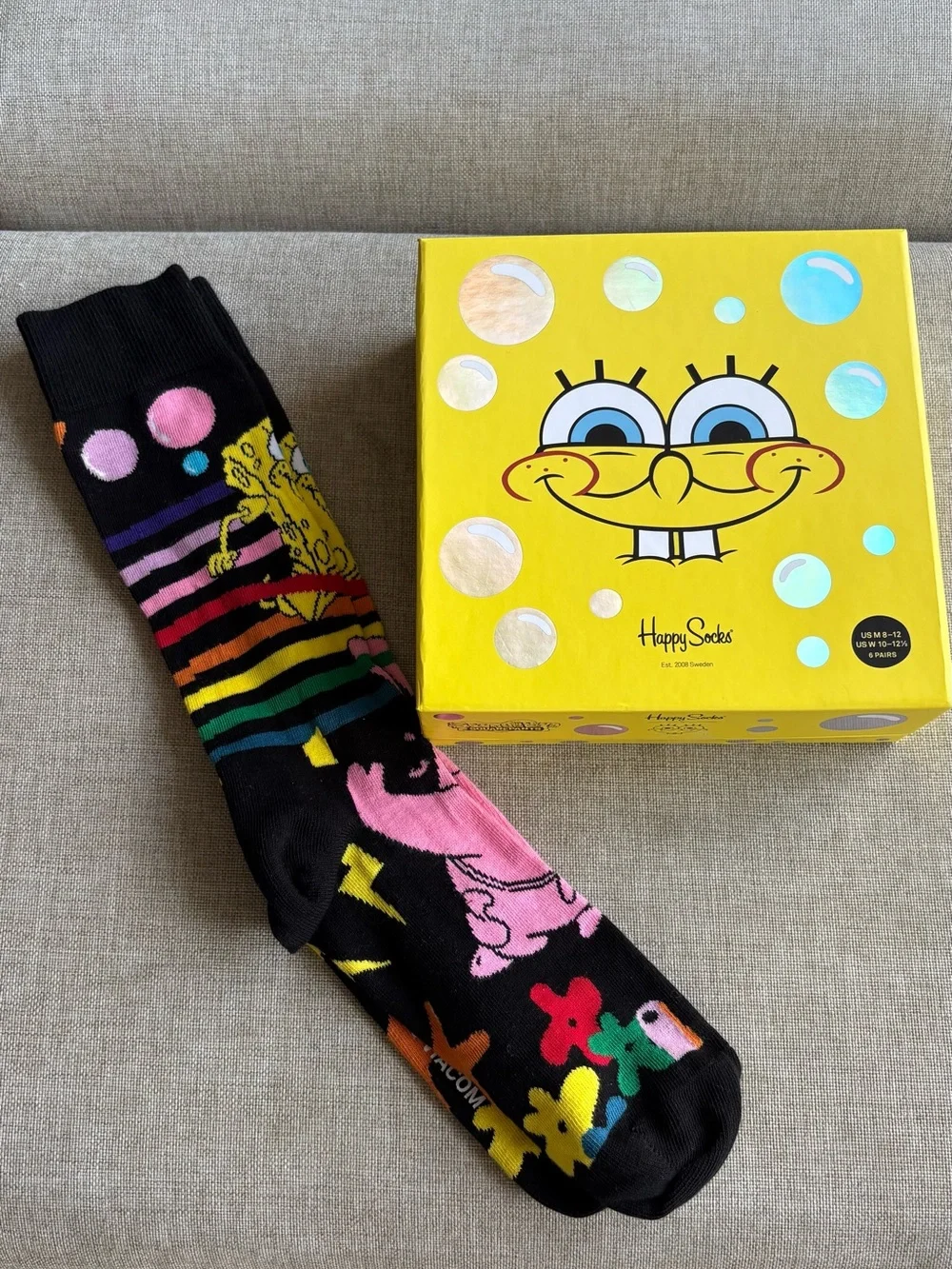 Happy Socks Yellow SpongeBob Bubble Gift Box & 1 new sock